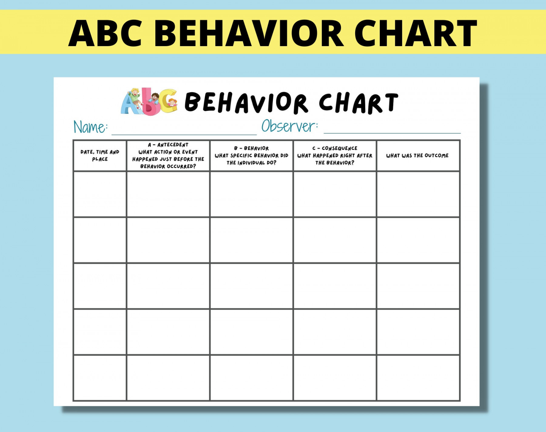 ABC Behavior Chart Printable for Kids Parents Classroom ABC - Etsy