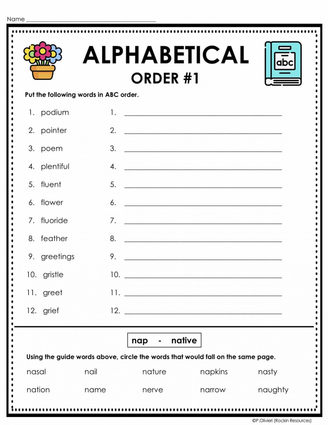 ABC Order, Alphabetical Order Worksheets, Task Cards, Dictionary