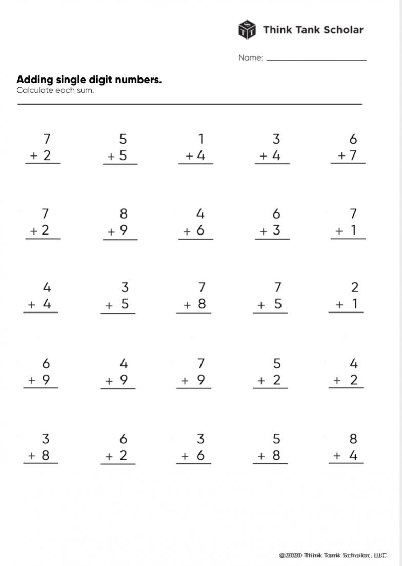 Addition Worksheets Exercises Printable PDF (FREE) - Think Tank