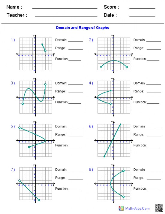 Algebra  Worksheets  Domain and Range Worksheets