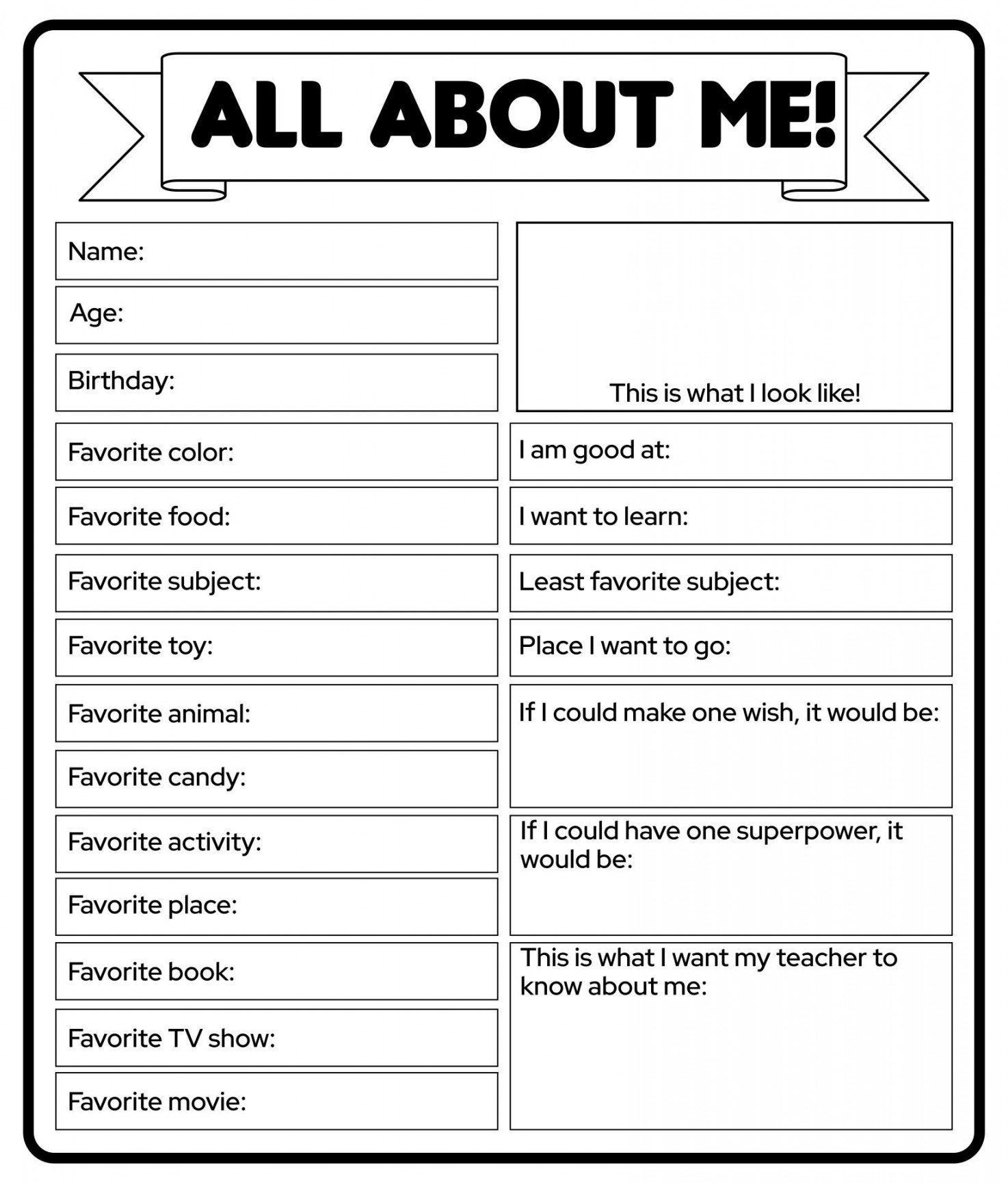 All About Me Poster Printable Worksheet