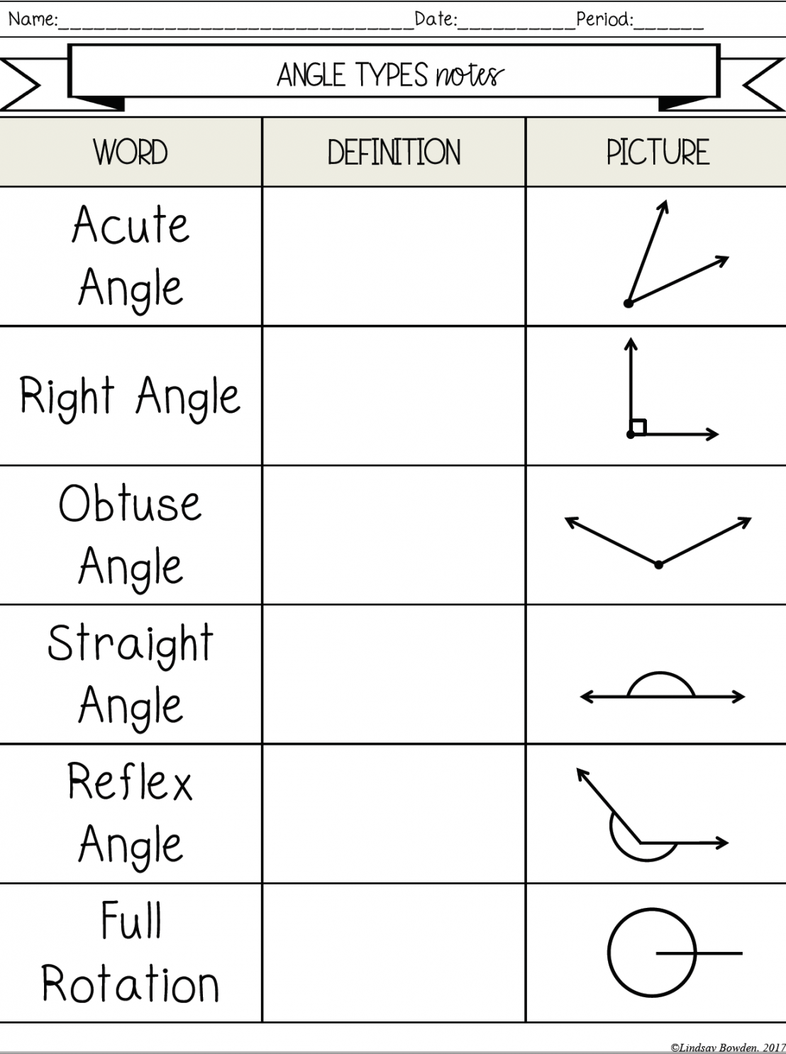 Angle Types Notes and Worksheets - Lindsay Bowden