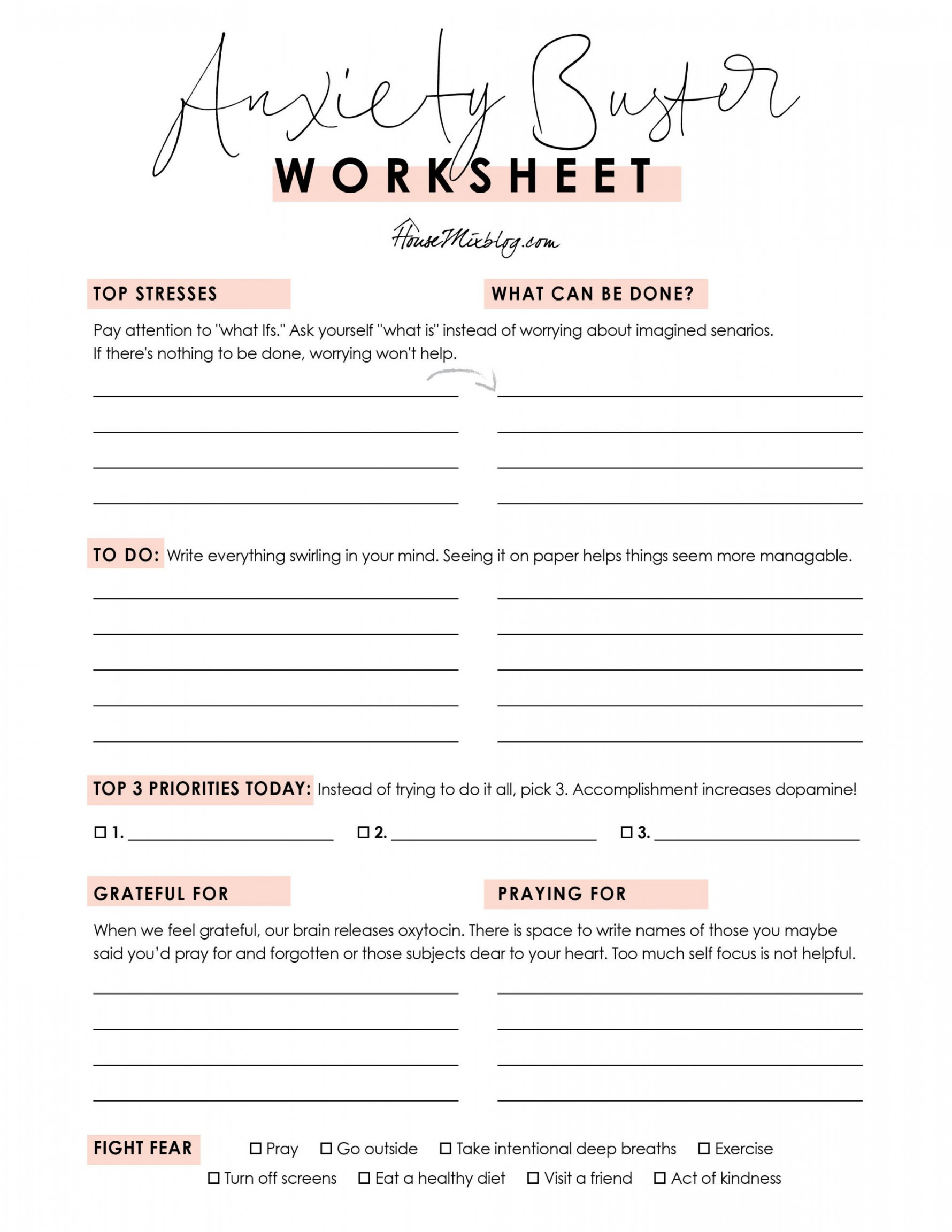 Anxiety buster worksheet – Free printable to help with stress and