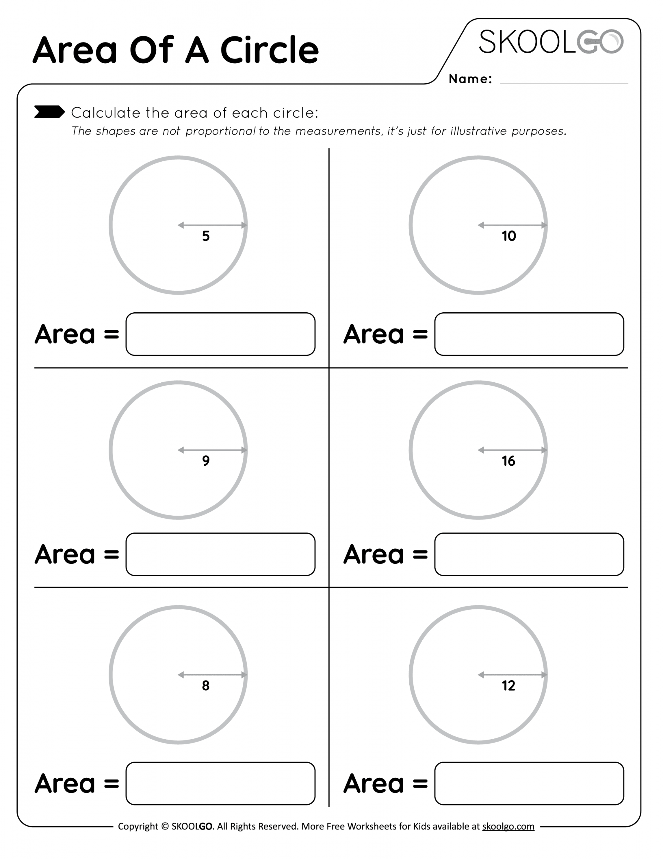 Area of a Circle - Free Worksheet for Kids - SKOOLGO