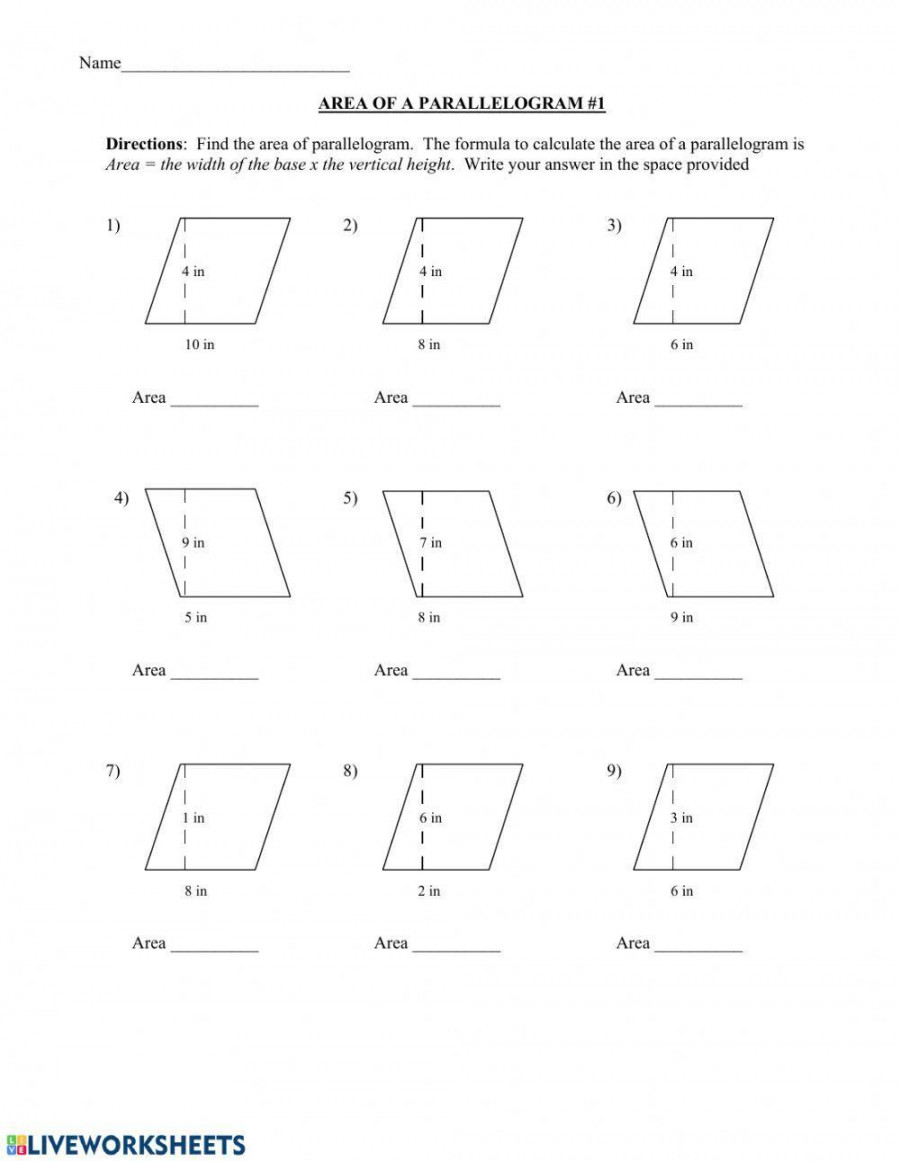 Area of Parallelograms worksheet  Live Worksheets