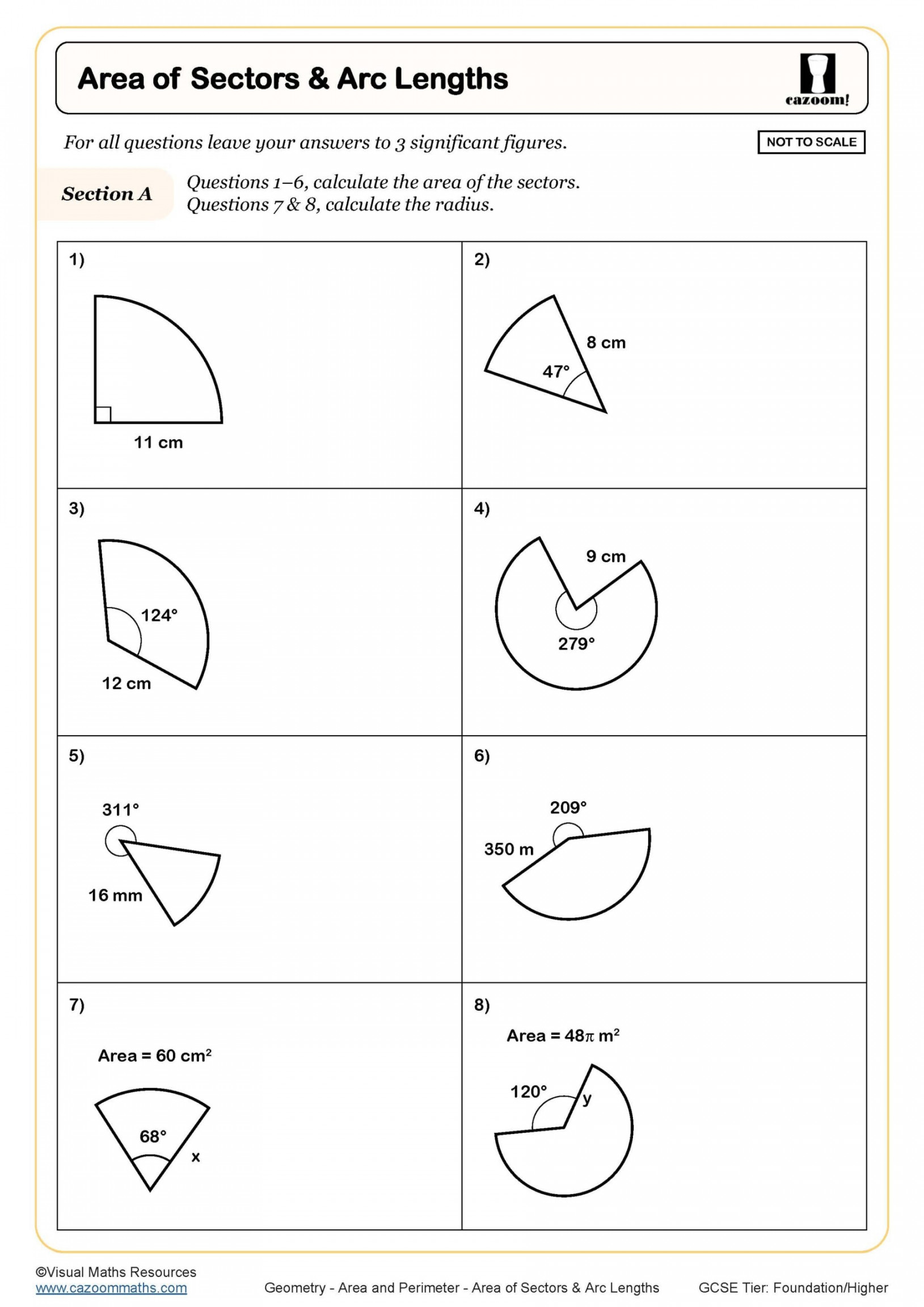 Area of Sectors and Arc Lengths Worksheet  Printable PDF Worksheets