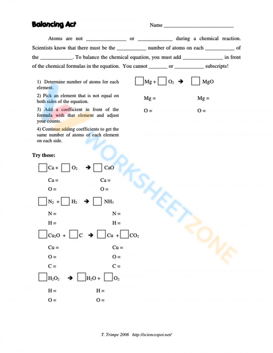 Balancing Act worksheets