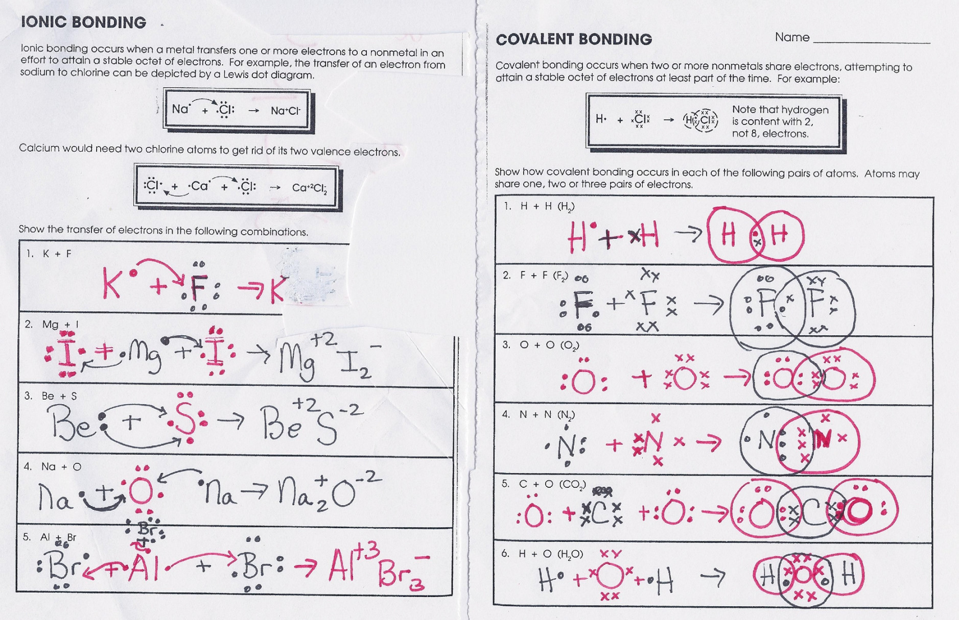 Bonding Worksheet Answers