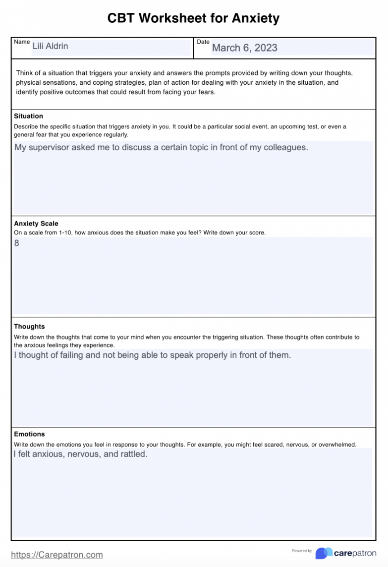 CBT Worksheets For Anxiety & Example  Free PDF Download