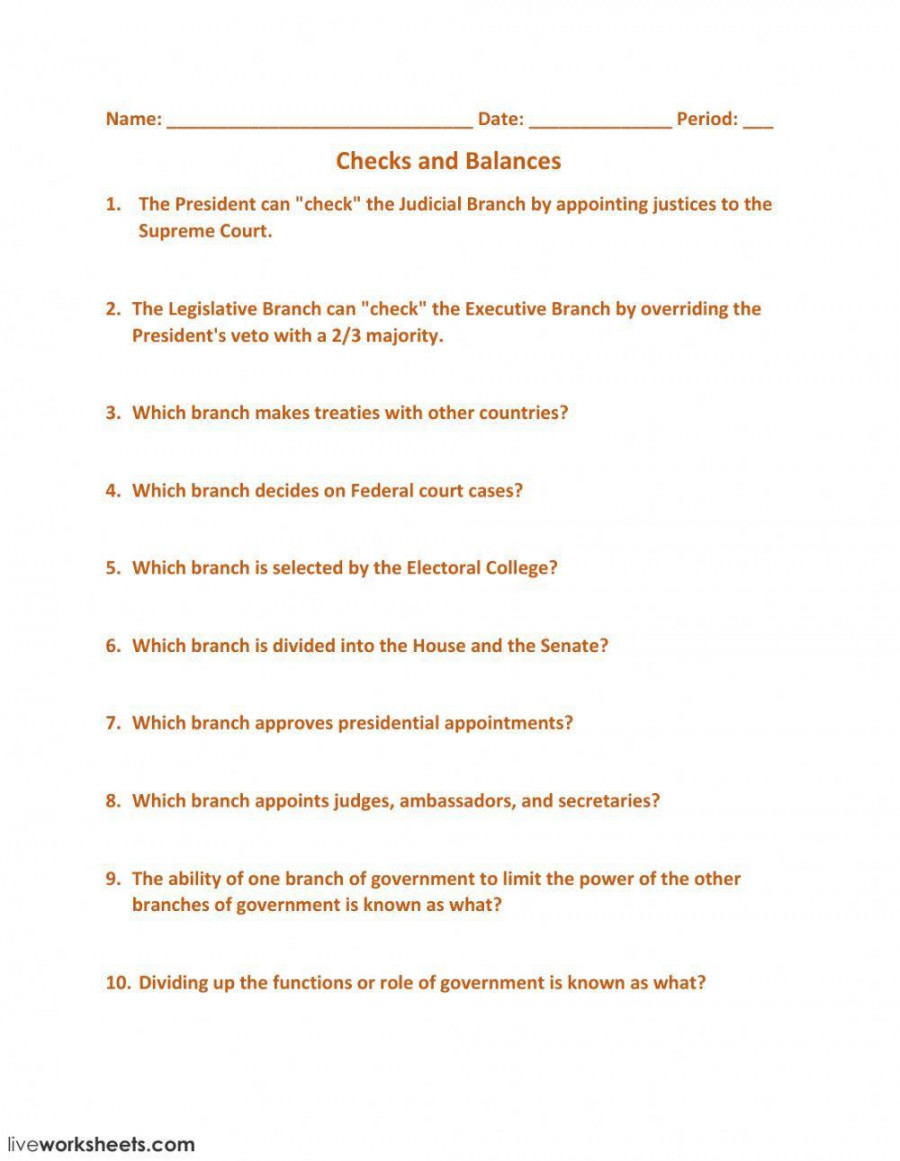 Checks and Balances worksheet  Live Worksheets