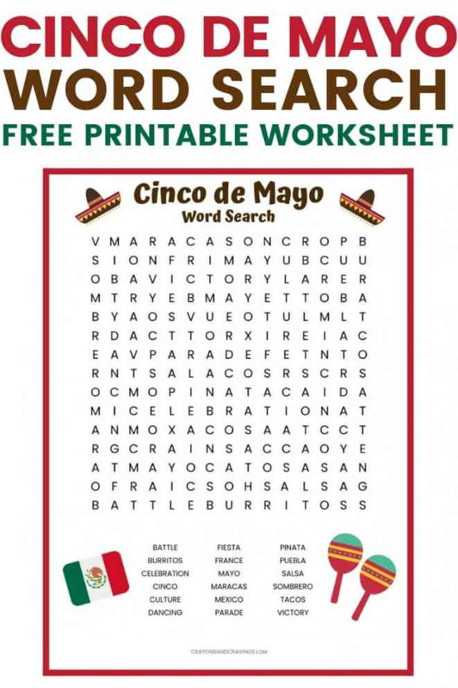 Cinco de Mayo Word Search Free Printable for Kids