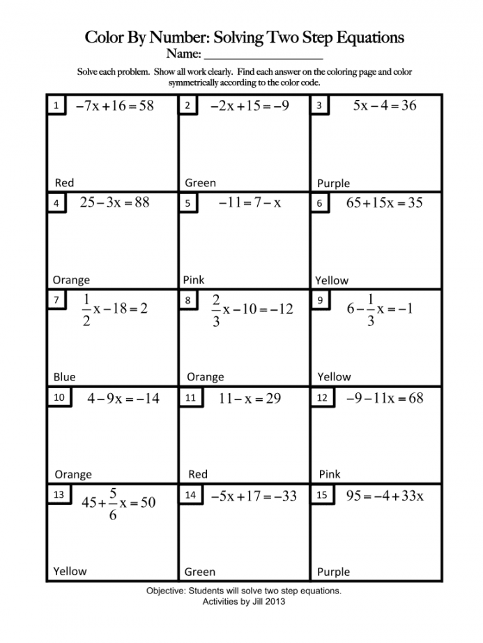 Color by number solving two step equations answer key: Fill out