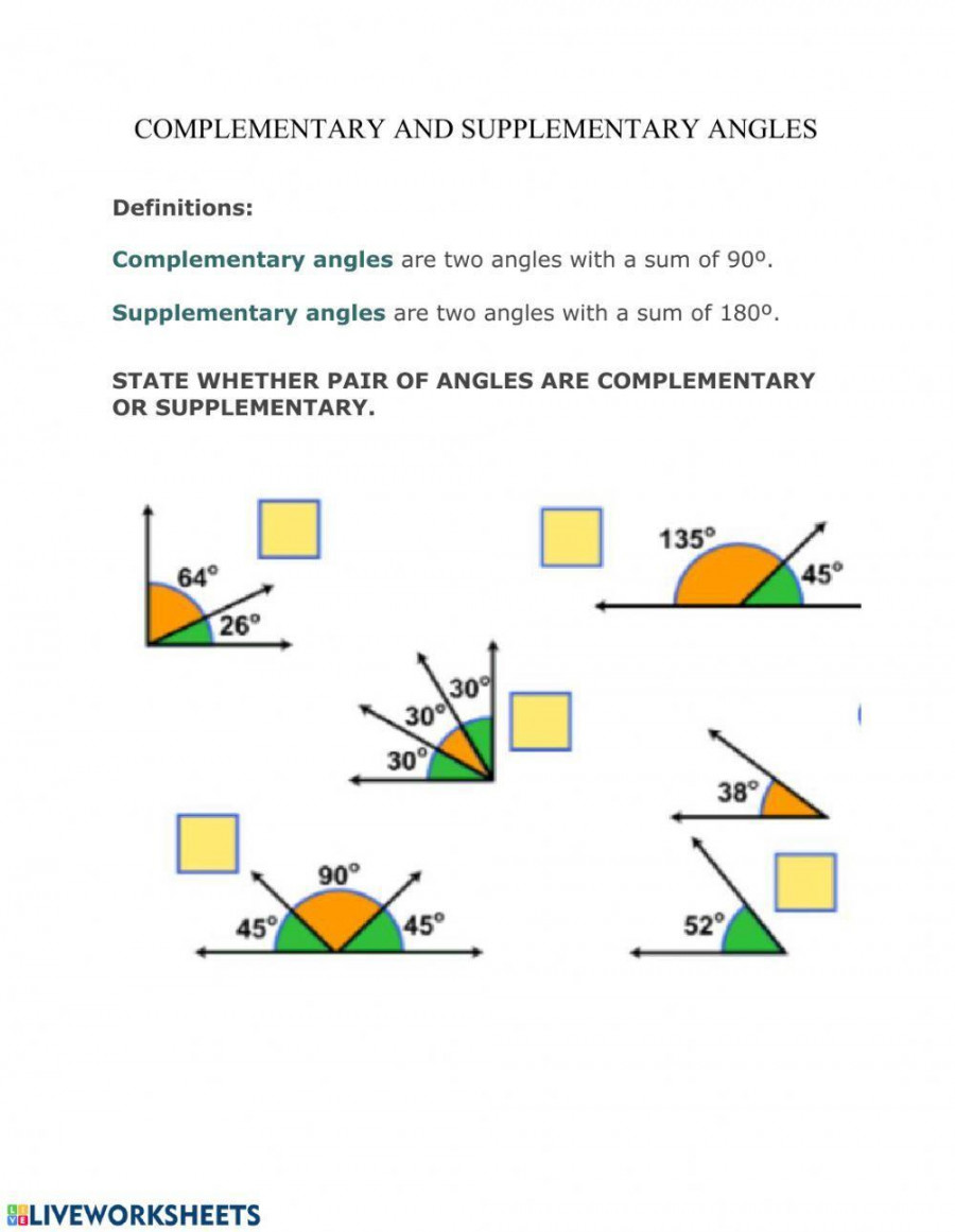 Complementary and Supplementary angles worksheet  Live Worksheets