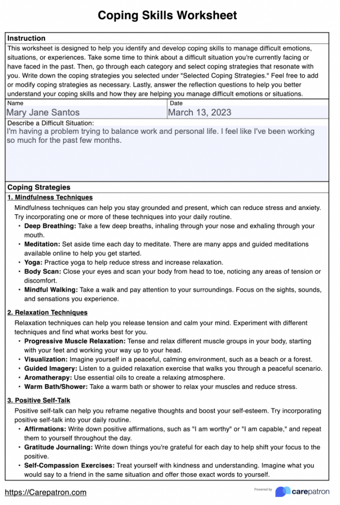 Coping Skills Worksheets & Example  Free PDF Download