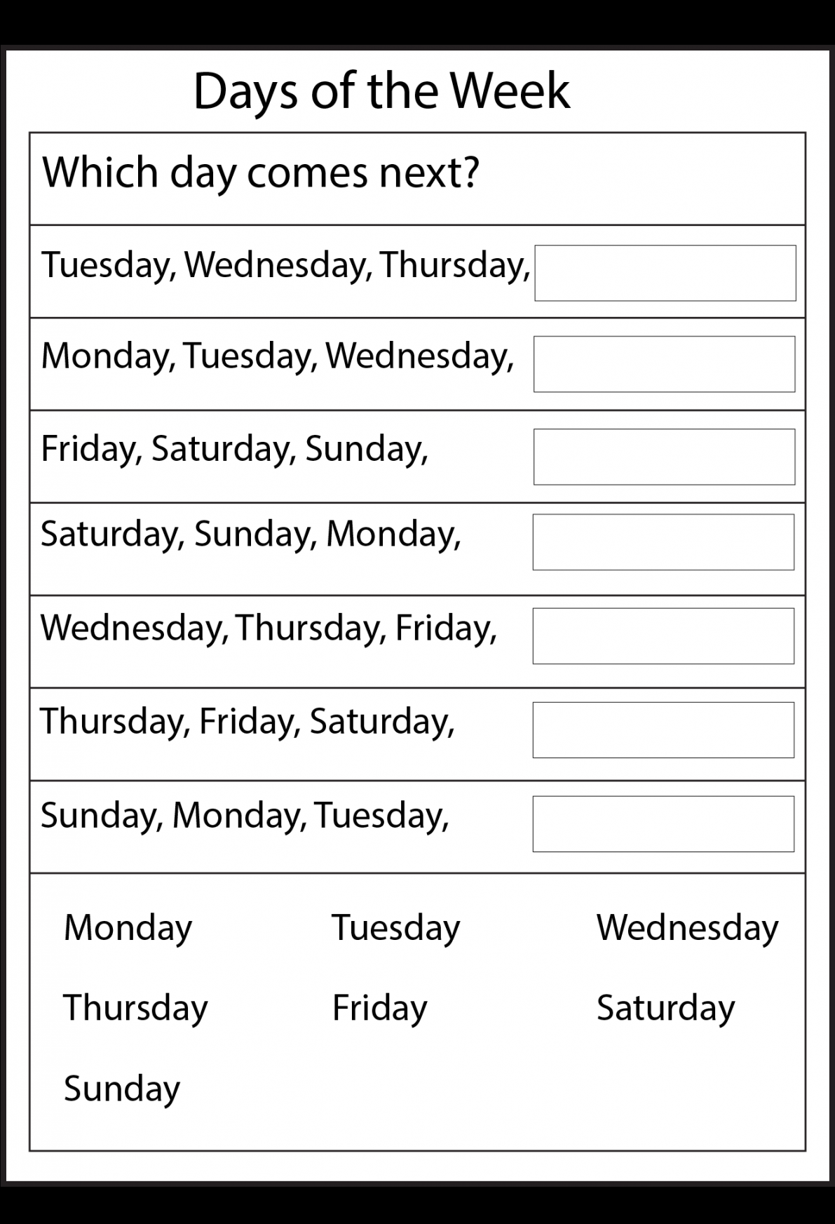 Days of the Week –  Worksheet  School worksheets, Reading