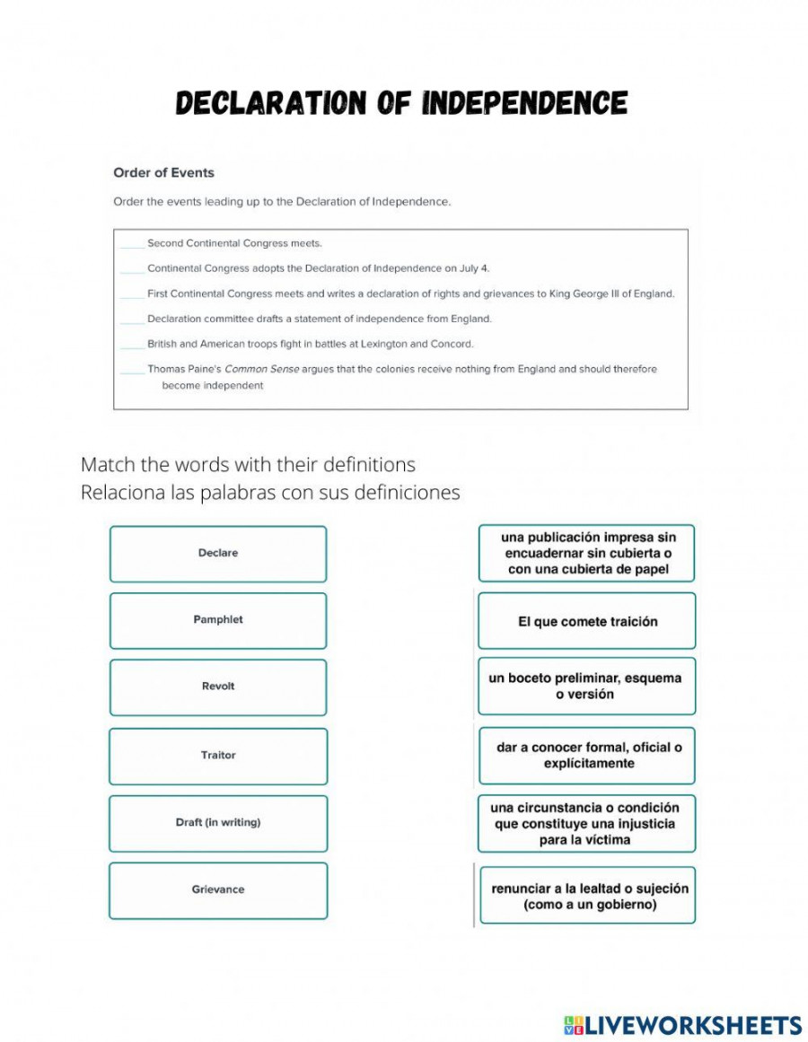 Declaration of Independence BrainPOP worksheet  Live Worksheets