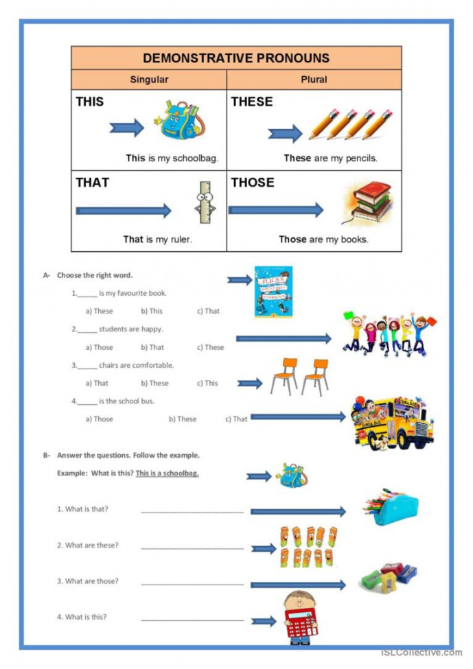 Demonstrative Pronouns pictur: English ESL worksheets pdf & doc