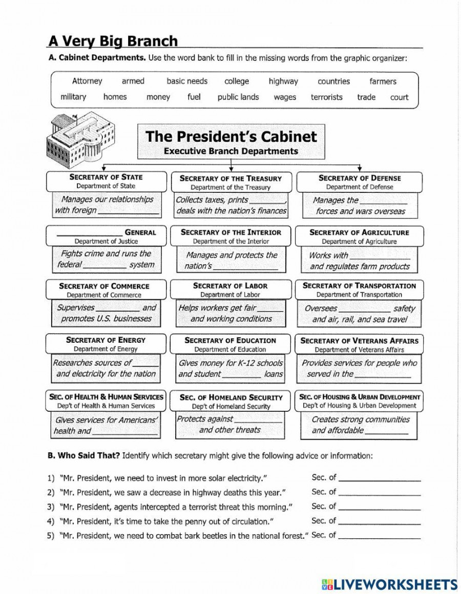 Departments-agencies of executive branch worksheet  Live Worksheets