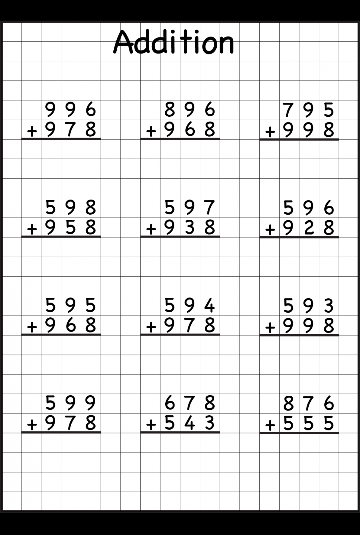 Digit Addition With Regrouping – Carrying –  Worksheets  rd