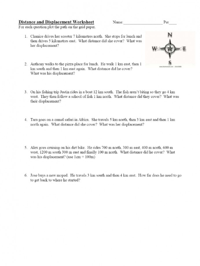 Distance and Displacement Worksheet   PDF