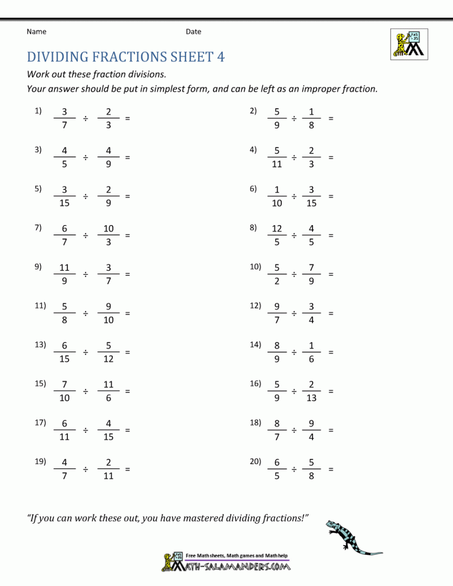 Dividing Fractions Worksheet