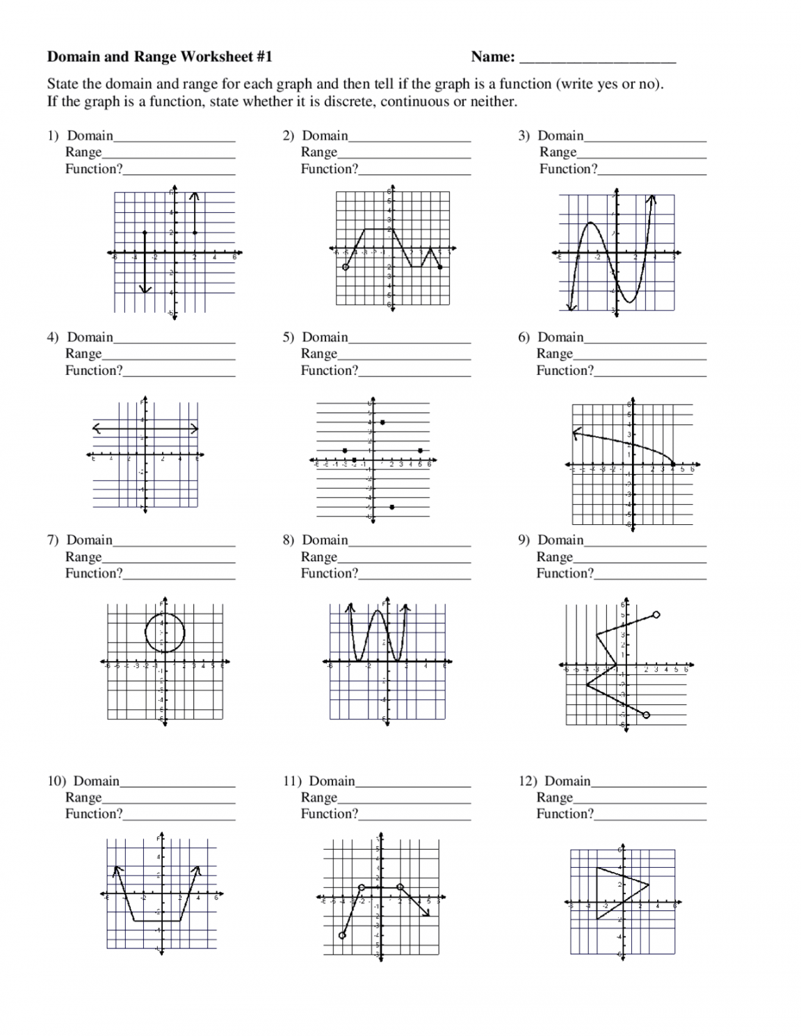 Domain and Range Worksheet #  Exercises Calculus  Docsity