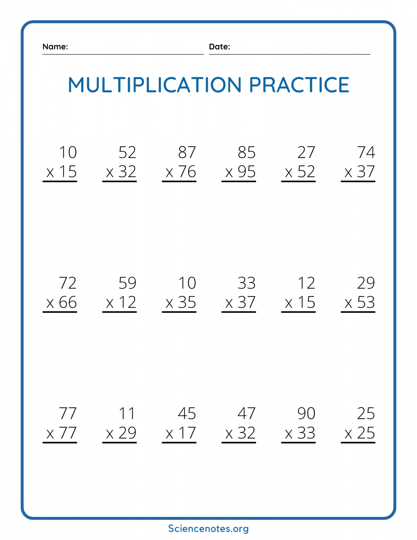 Double Digit Multiplication Worksheets