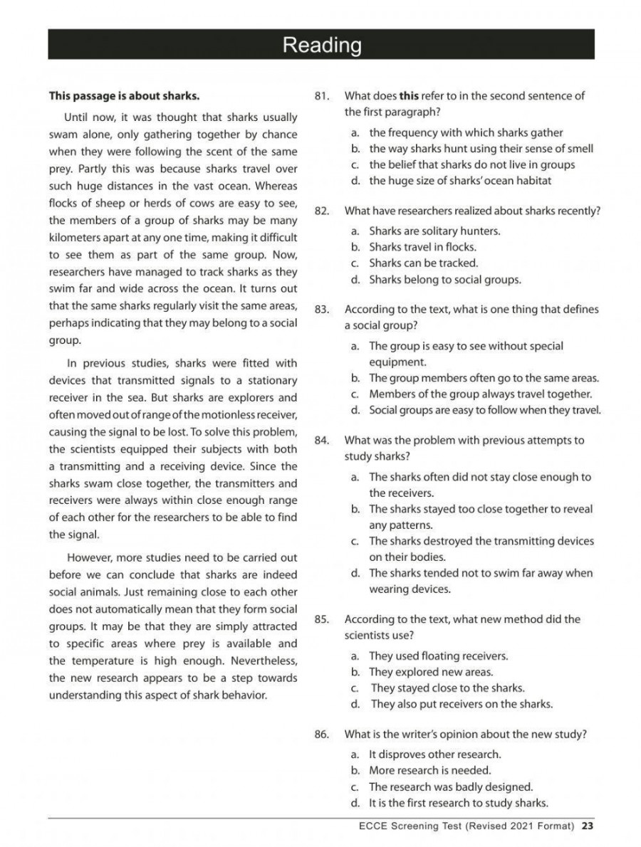 ECCE -Reading - Part  -Answer key worksheet  Live Worksheets