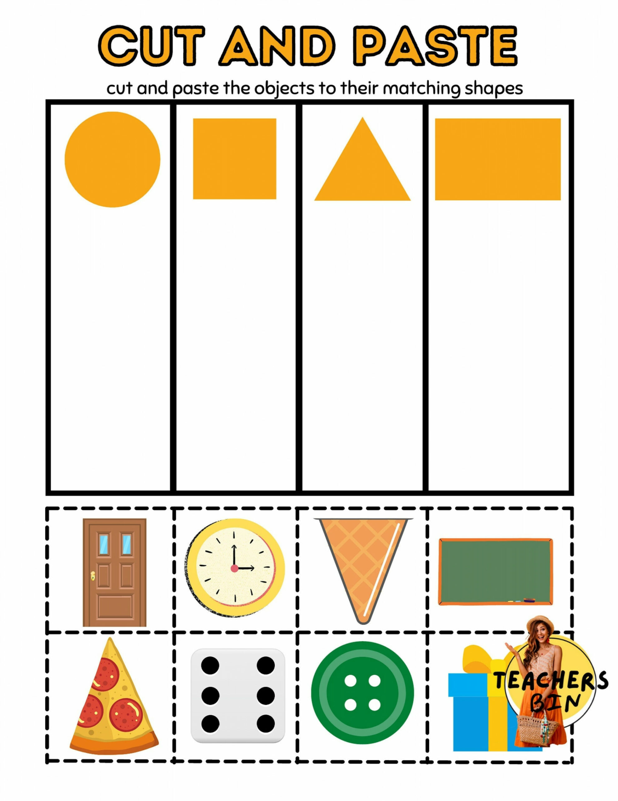 Editable  Cut and Paste Shapes Activity Worksheet for Preschool For Word -  Teachers Bin