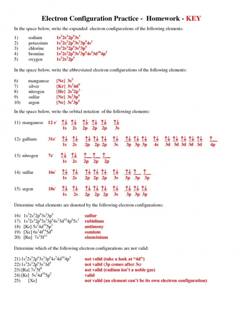 Electron Distribution Worksheets Answers  Chemistry worksheets