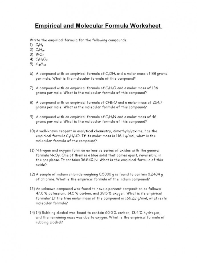 Empirical and Molecular Formula Worksheet  PDF  Mole (Unit