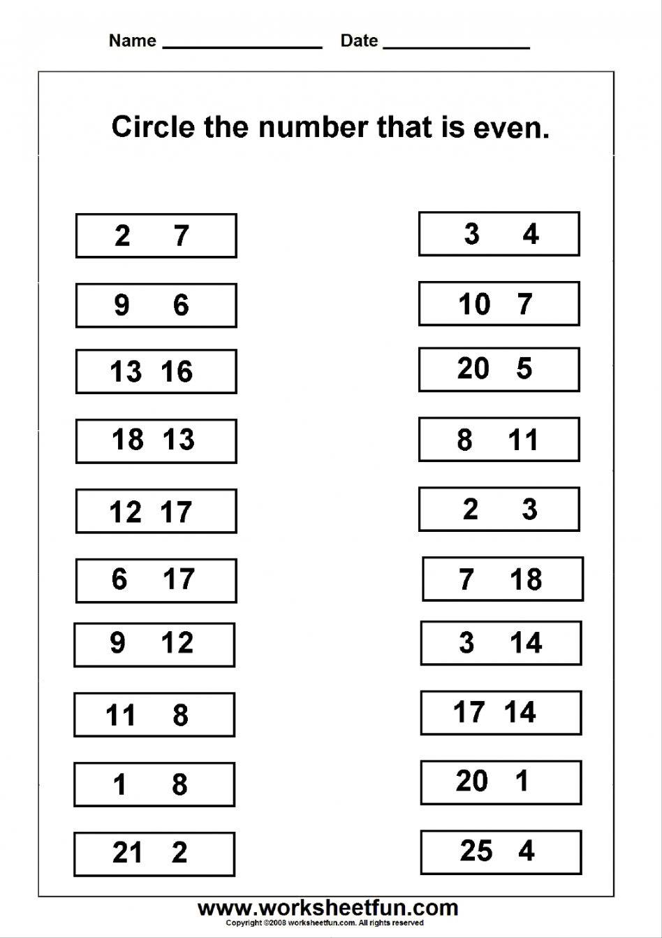 Even & Odd Numbers –  Worksheets  Number worksheets kindergarten