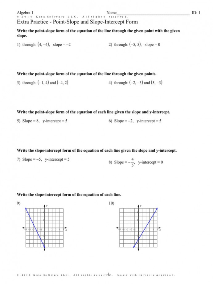 Extra Practice - Point-Slope and Slope-Intercept Form  PDF