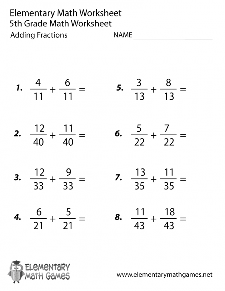 Fifth Grade Adding Fractions Worksheet Printable  Fractions