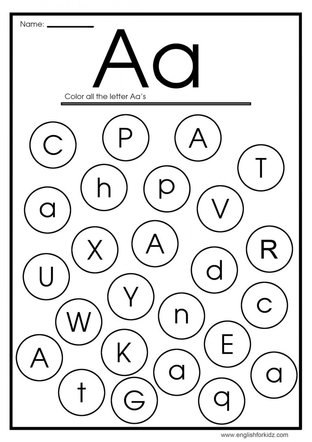 Find letter a worksheet  Letter identification worksheets, Letter