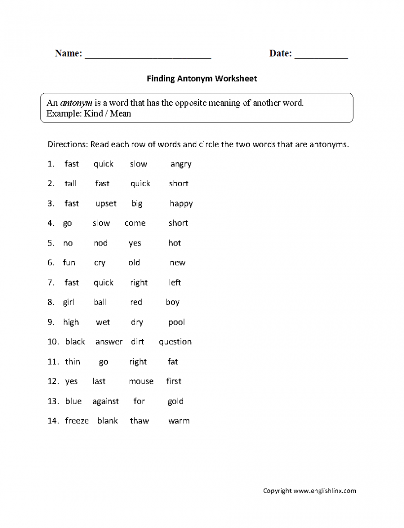 Finding Antonym Worksheet  Synonyms and antonyms, Antonyms