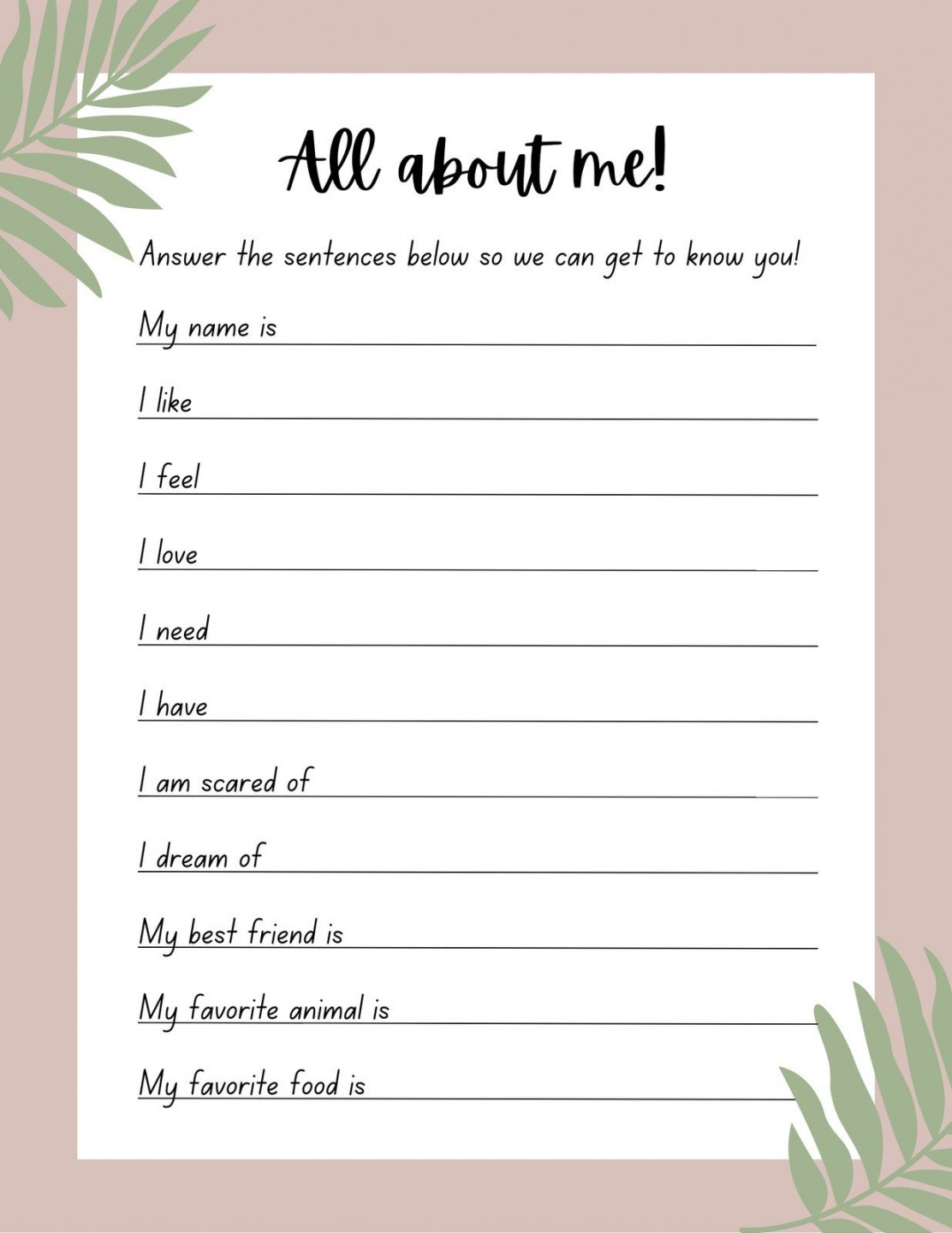 Free and printable All About Me worksheet templates  Canva