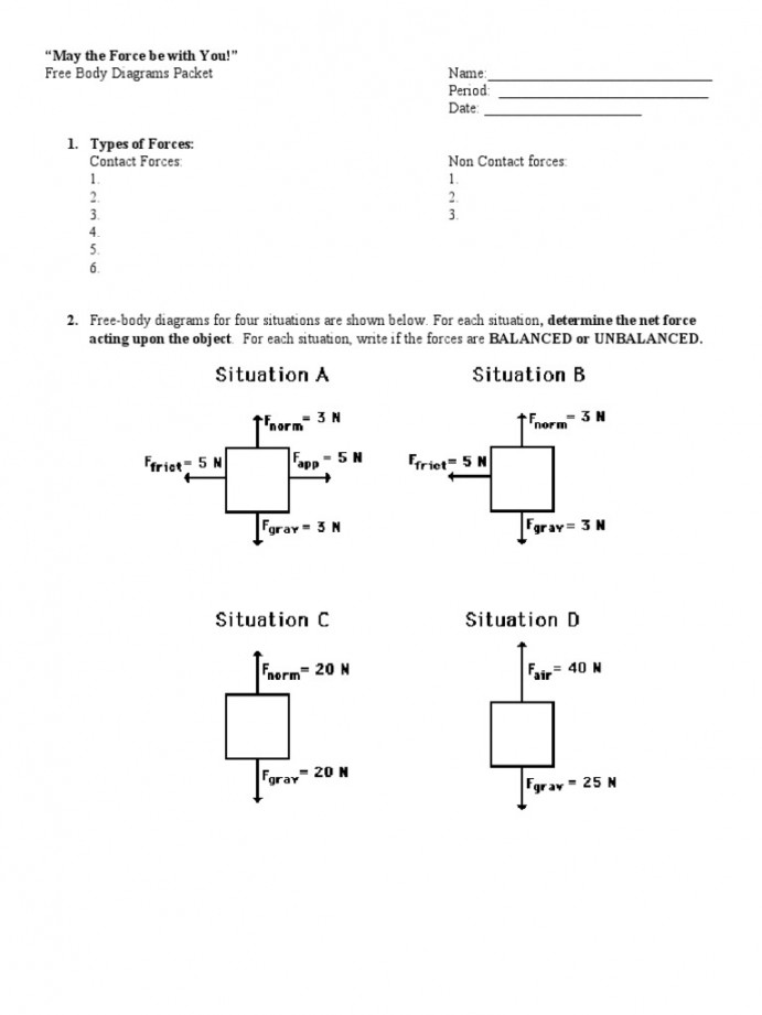 Free Body Diagram Worksheet  PDF  Force  Classical Mechanics