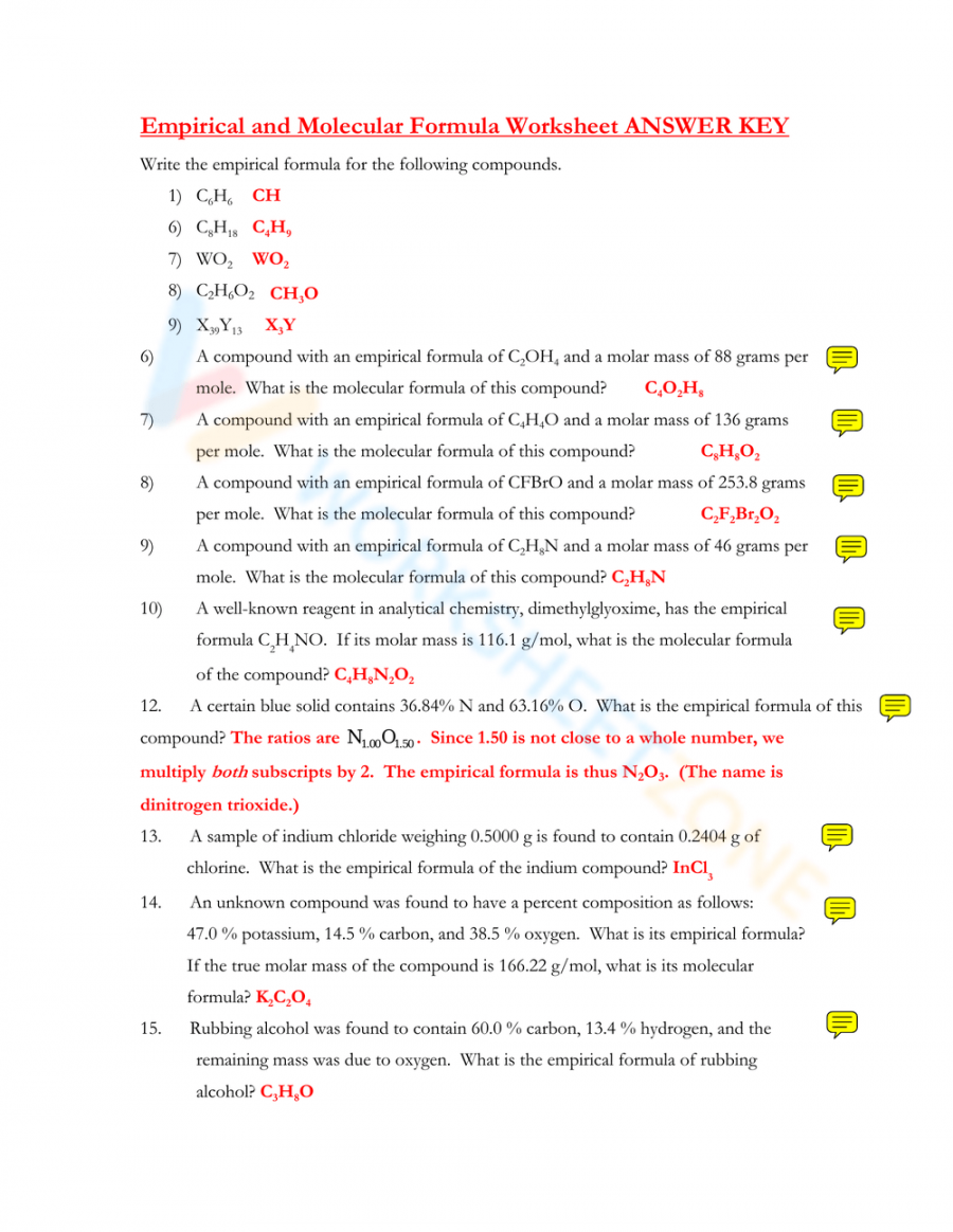 Free Empirical/molecular Formula Practice Worksheets