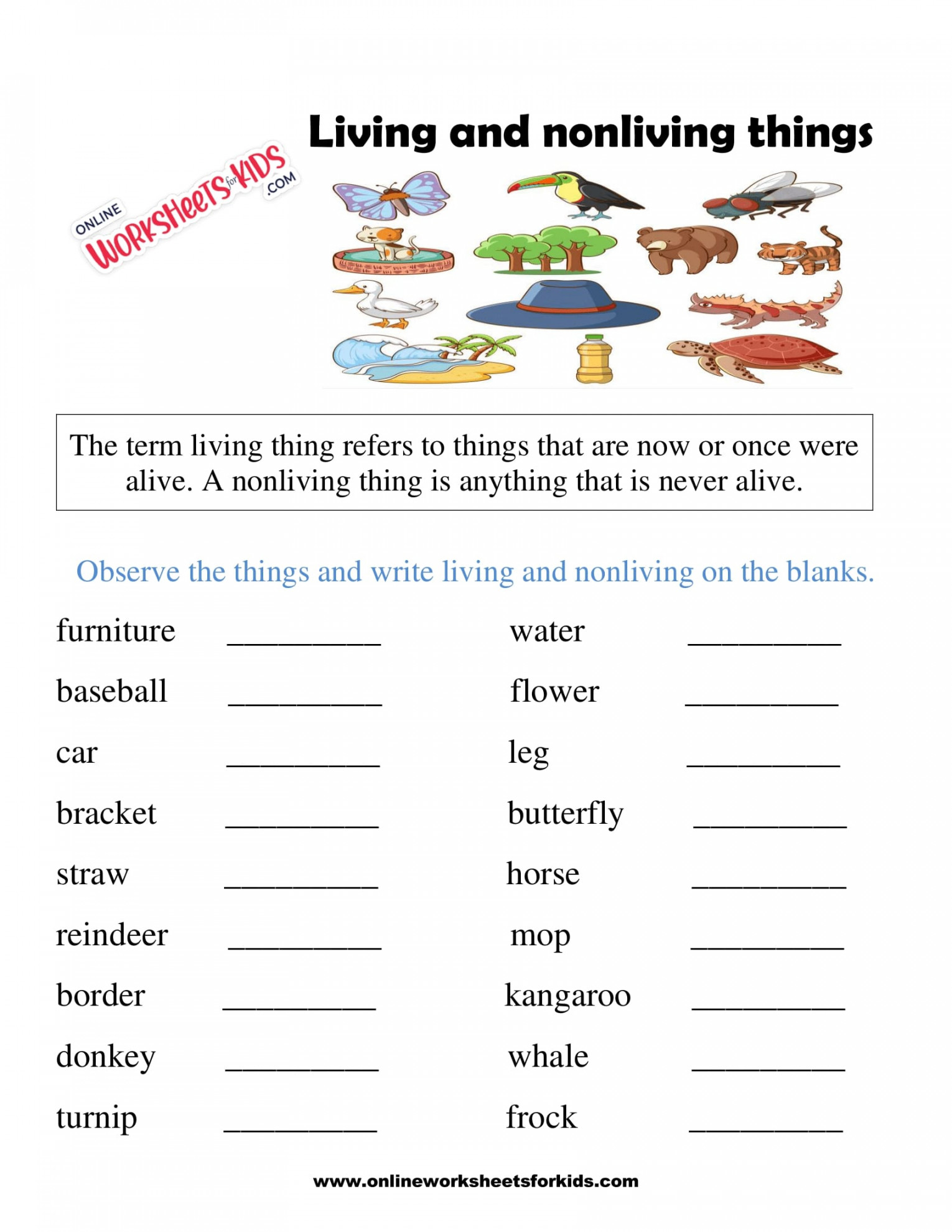 Free Living And Non Living Things Worksheets for Kids