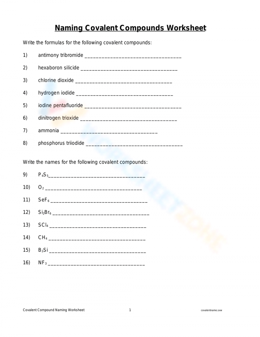 Free Printable Naming Covalent Compounds Worksheets