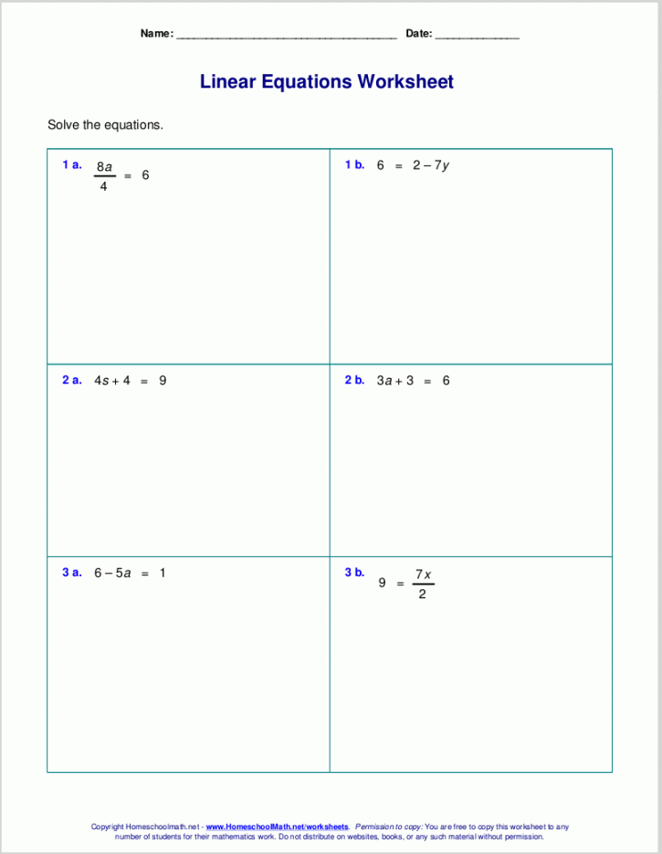 Free worksheets for linear equations (grades -, pre-algebra