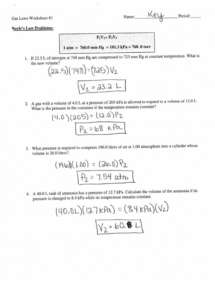 Gas Laws Worksheet  Key  PDF