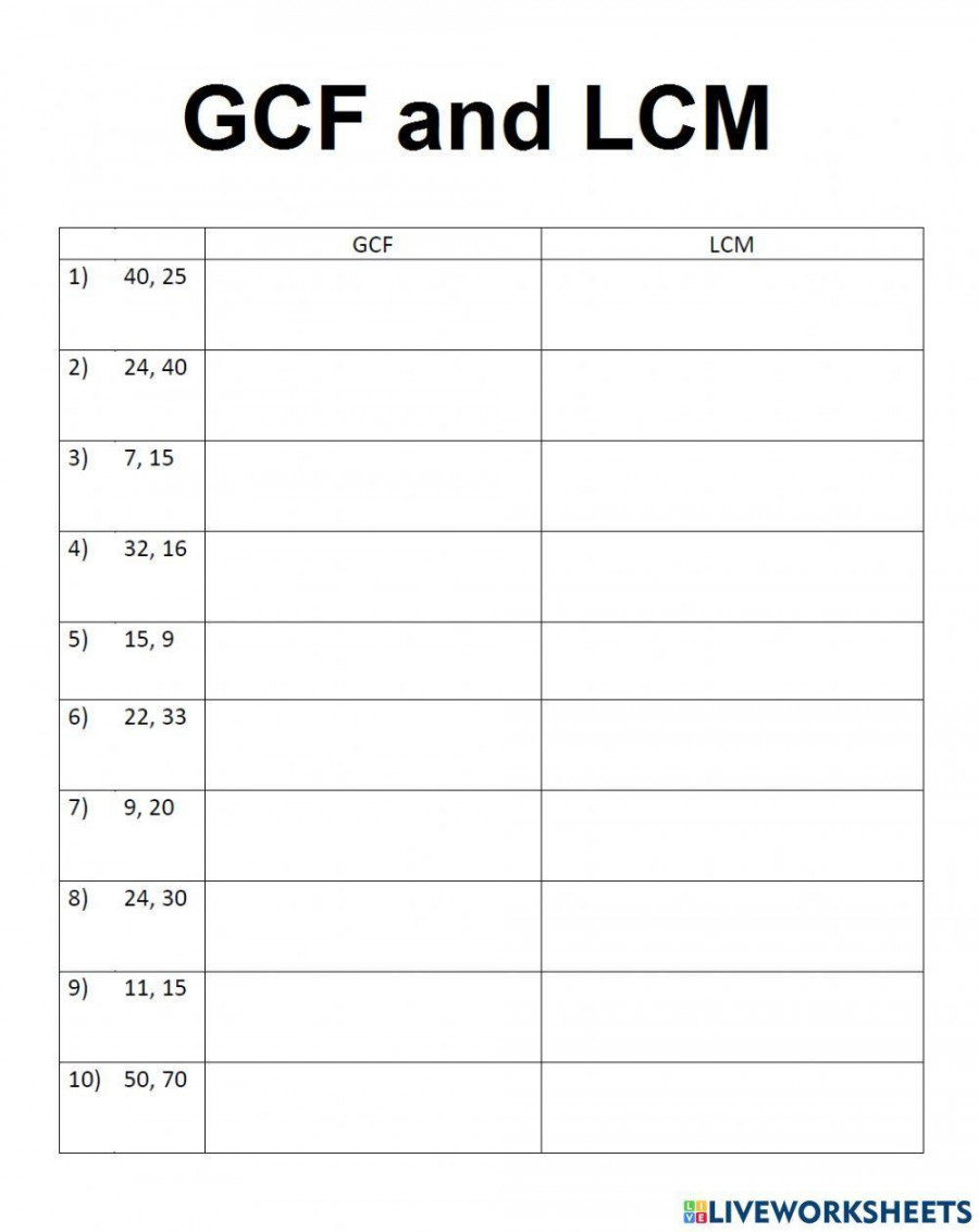 GCF and LCM  Live Worksheets