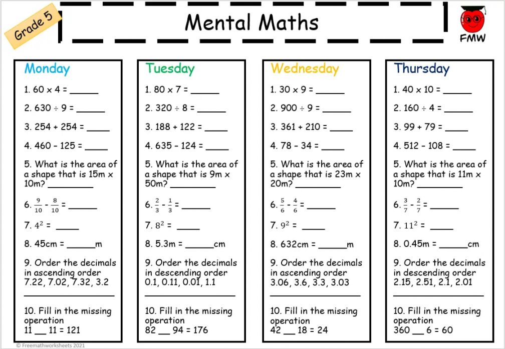 Grade  Math Worksheets  Free Worksheets  Printables