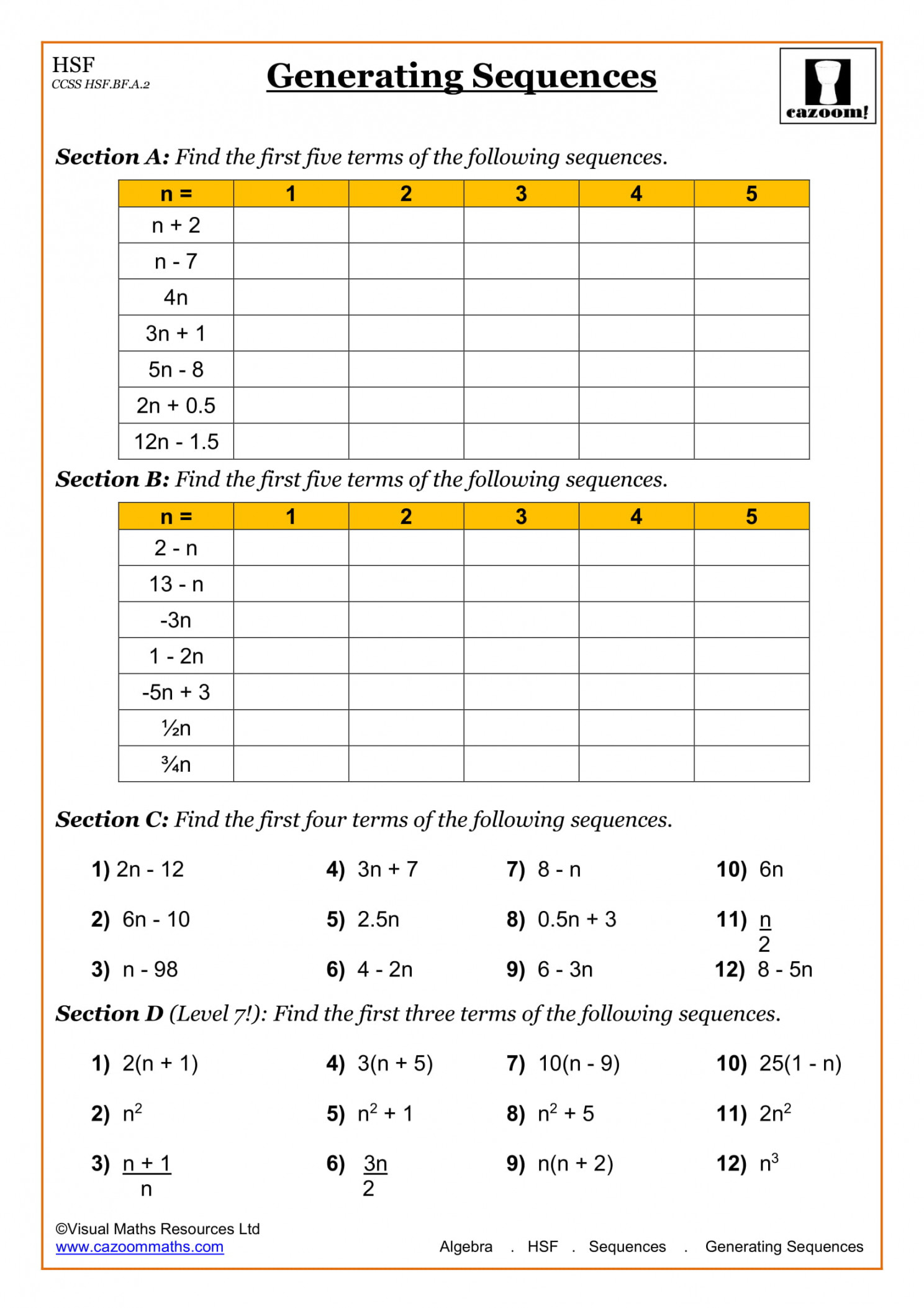 High School Math Worksheets  Math Worksheets PDF