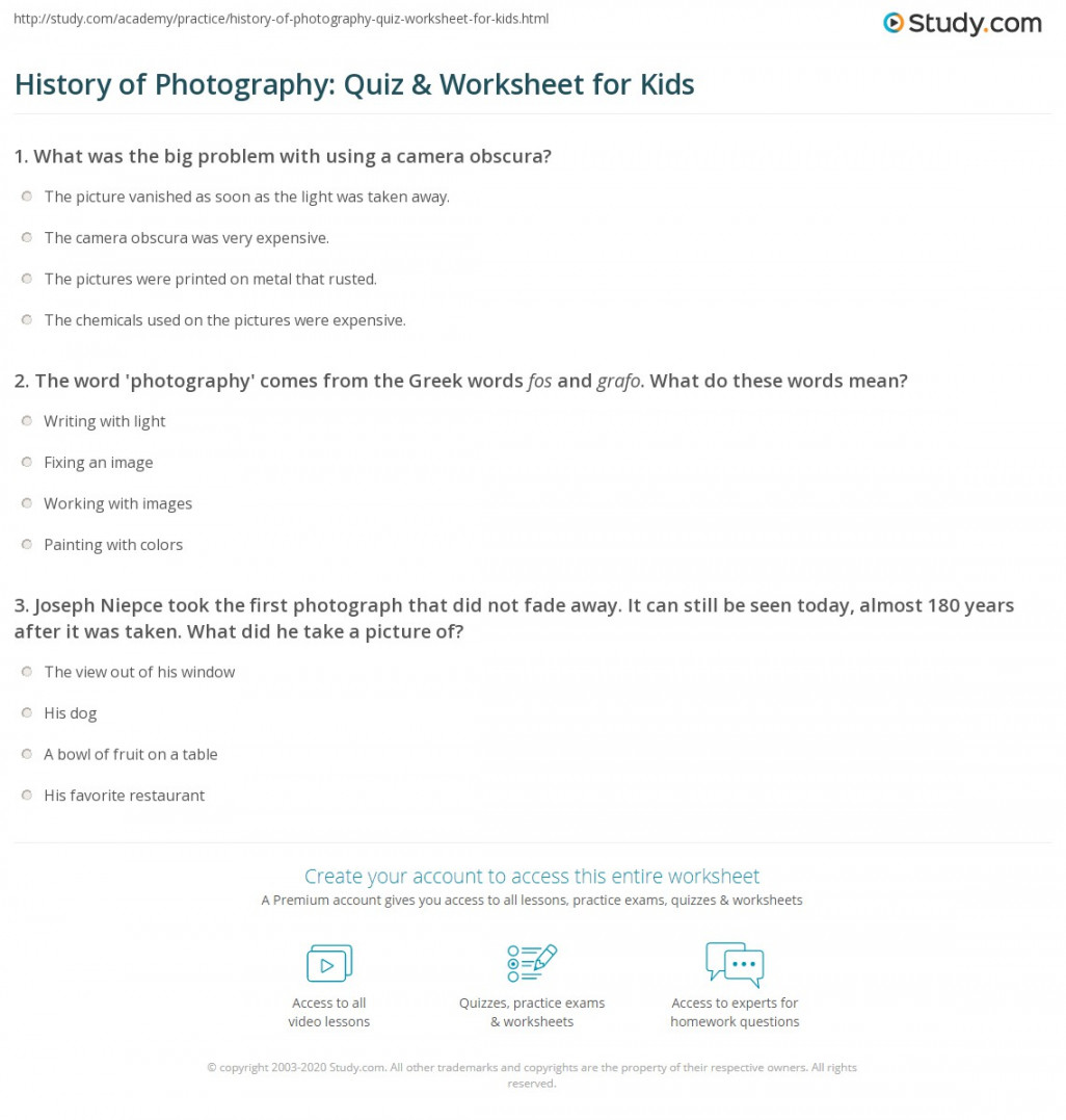 History of Photography: Quiz & Worksheet for Kids  Study