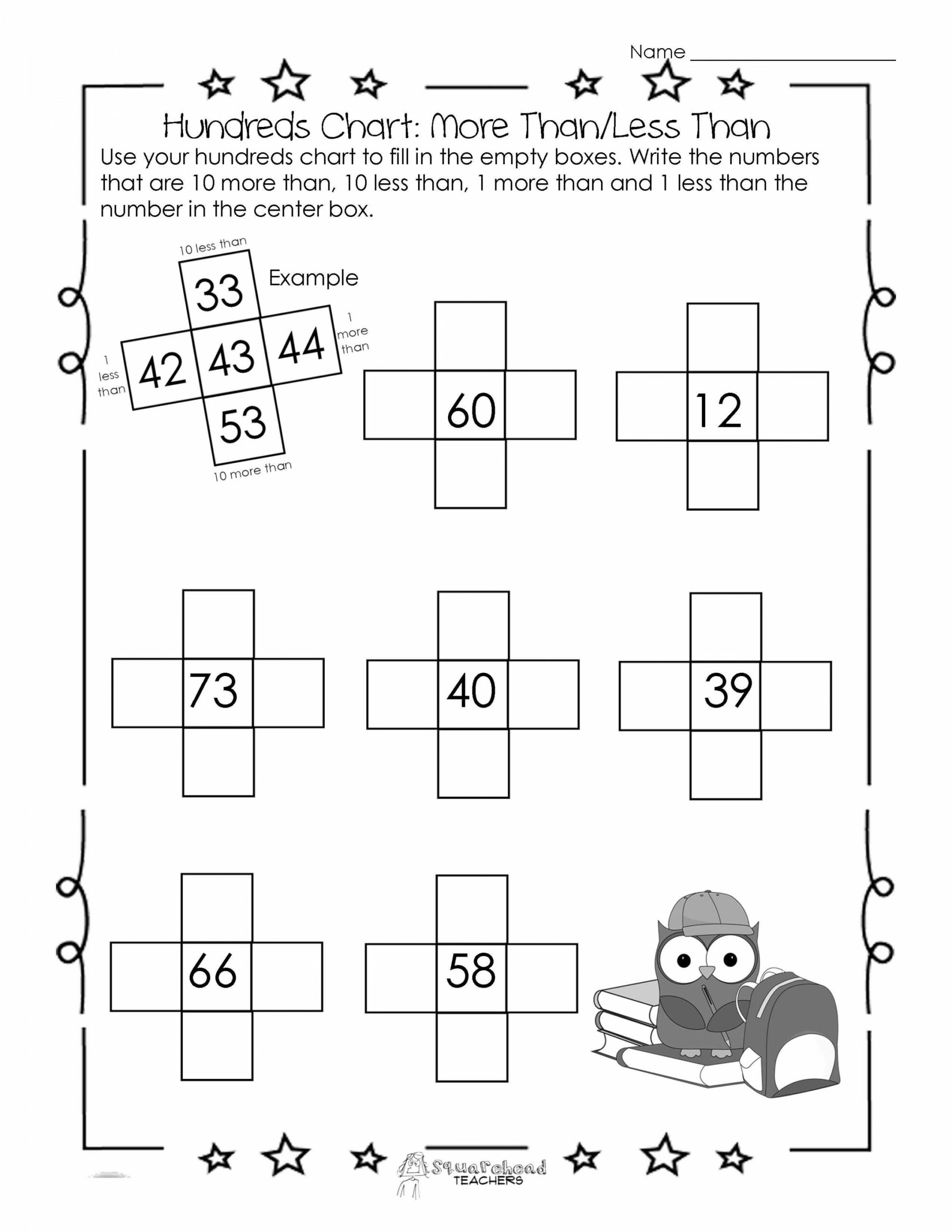 Hundreds Chart Worksheet:  More Than/ Less Than  Hundreds