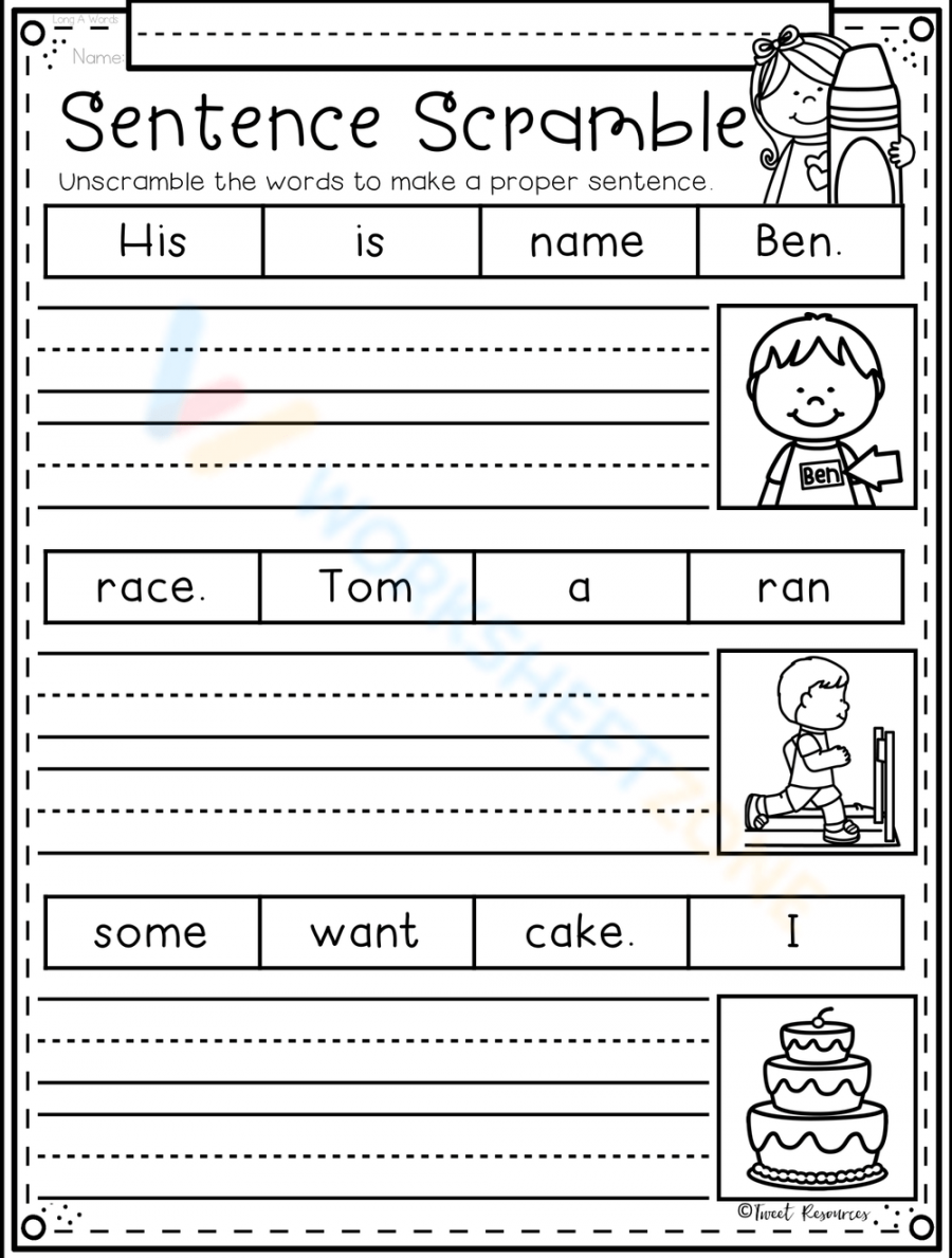 Kindergarten Scrambled Sentences worksheets