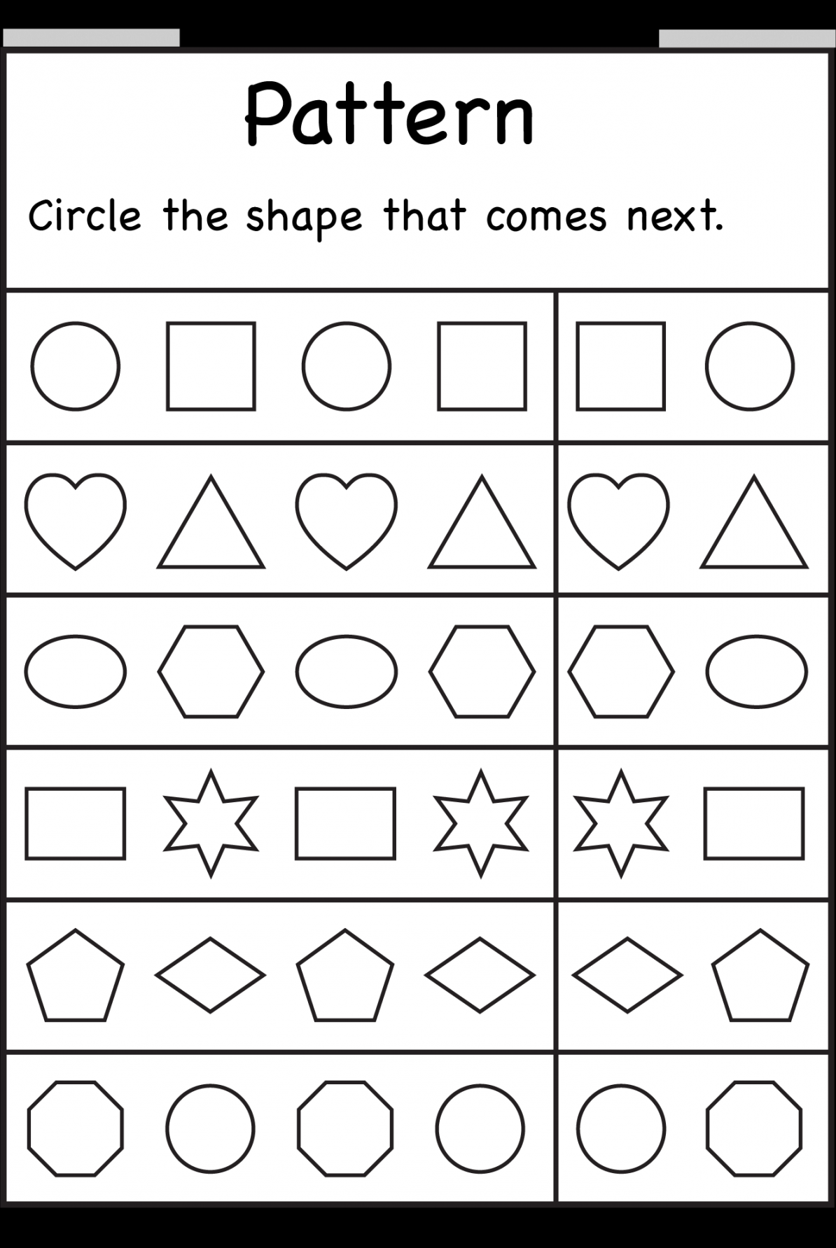 kindergarten worksheet  Pattern worksheets for kindergarten, Free